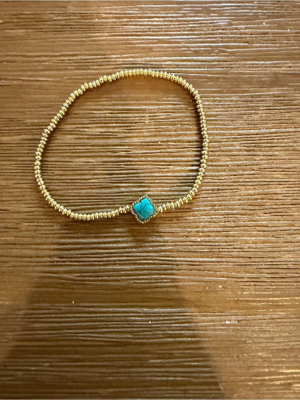 Kendra Scott Mallory Gold Stretch Beaded Bracelet with Turquoise clover accent